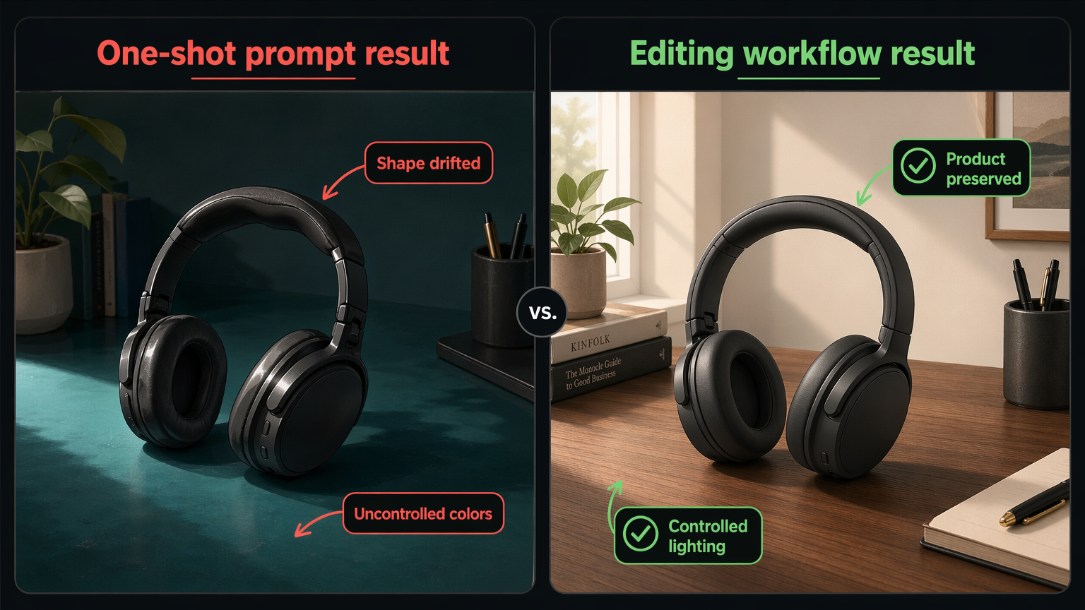 Before and after prompt comparison for AI image editing workflow